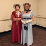 Mom and me at Romancing Williamsburg 2019, in our Regency gowns and poke bonnets