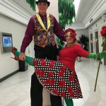 My tall man and me going to the Shameless Smut Gala - he won first prize in his stilts!